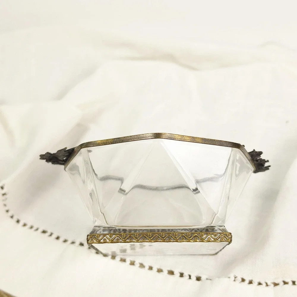 Vintage Candy Dish with Ornate‎ Handles, Decorative Cache Bowl, Trinket Dish